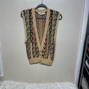 Colorful Knit Vest with Geometric Patterns vintage hand knit